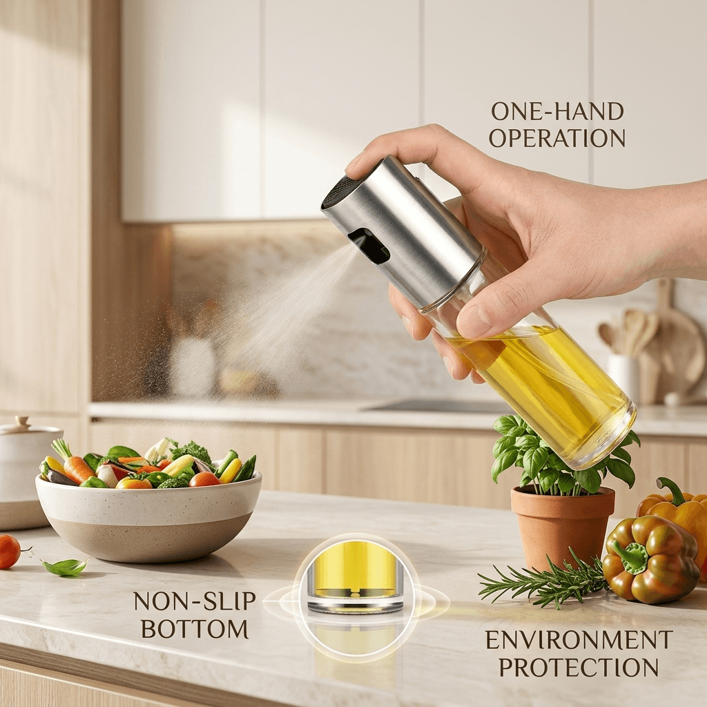 Glass Cooking Oil Sprayer – 7.1" White Non-Slip Grip - Homigo