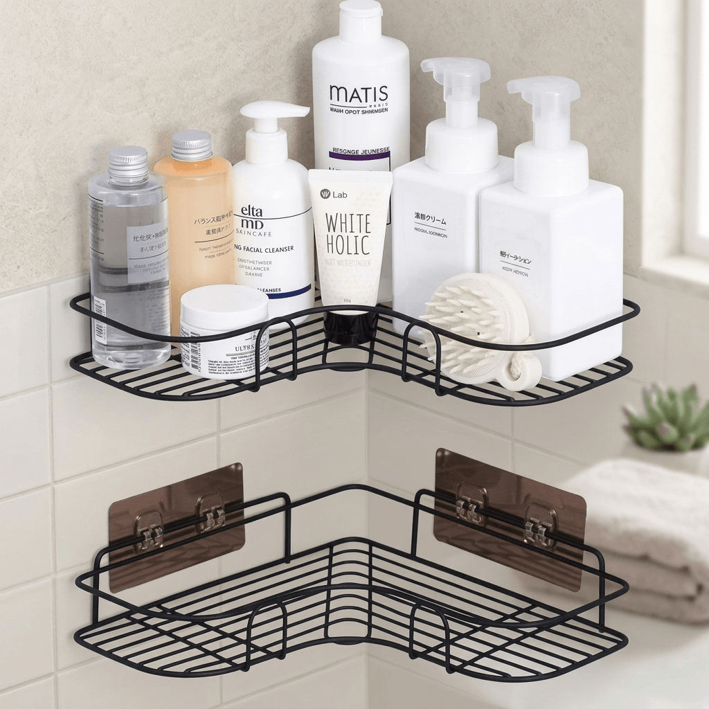 Black Stainless Steel Corner Shelf – Smart Bathroom Storage - Homigo