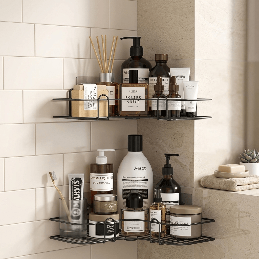 Black Stainless Steel Corner Shelf – Smart Bathroom Storage - Homigo
