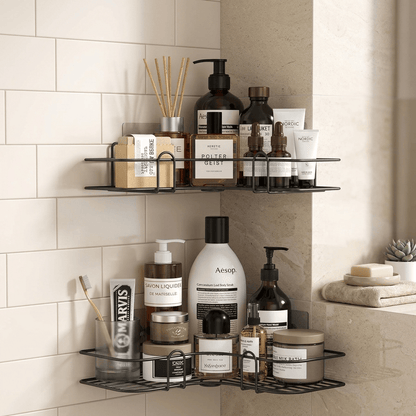 Black Stainless Steel Corner Shelf – Smart Bathroom Storage - Homigo