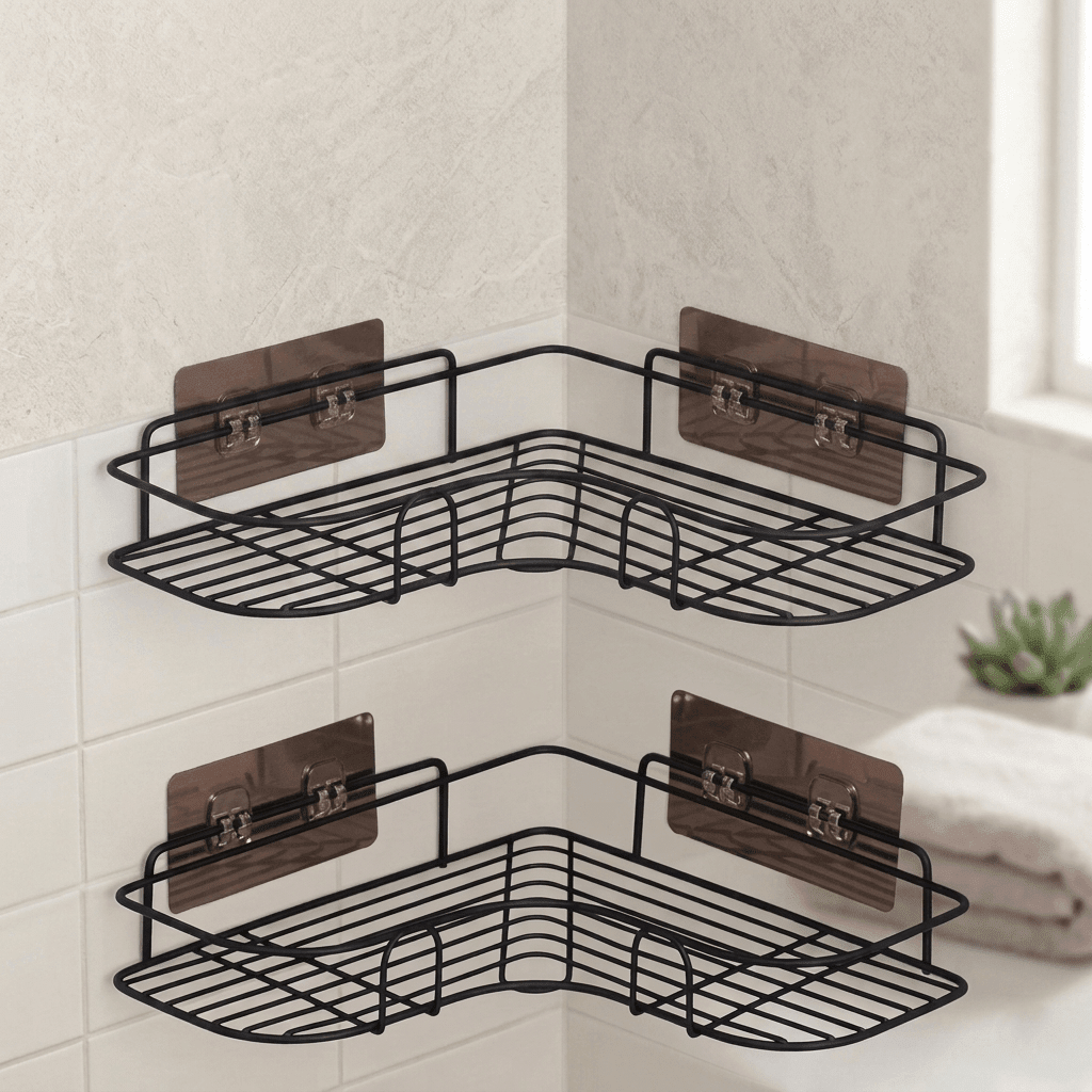 Black Stainless Steel Corner Shelf – Smart Bathroom Storage - Homigo