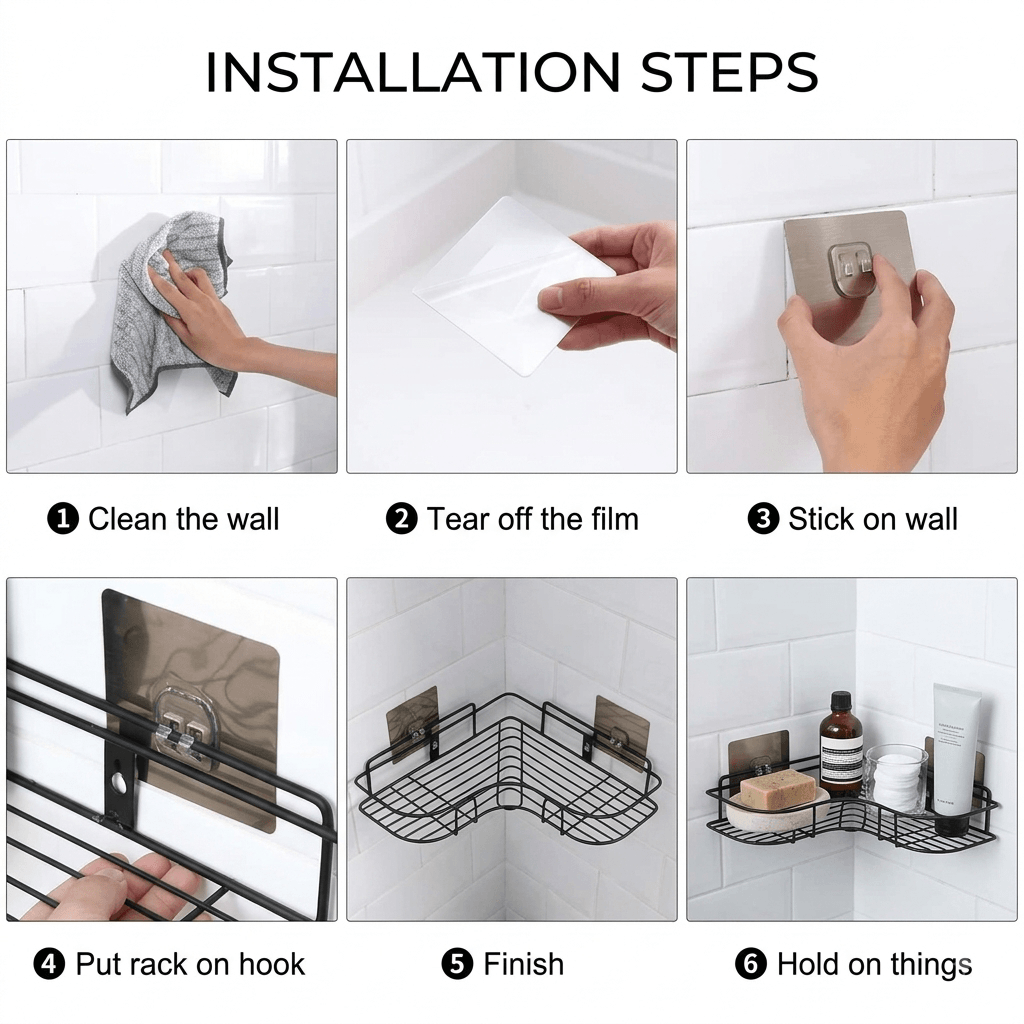 Black Stainless Steel Corner Shelf – Smart Bathroom Storage - Homigo