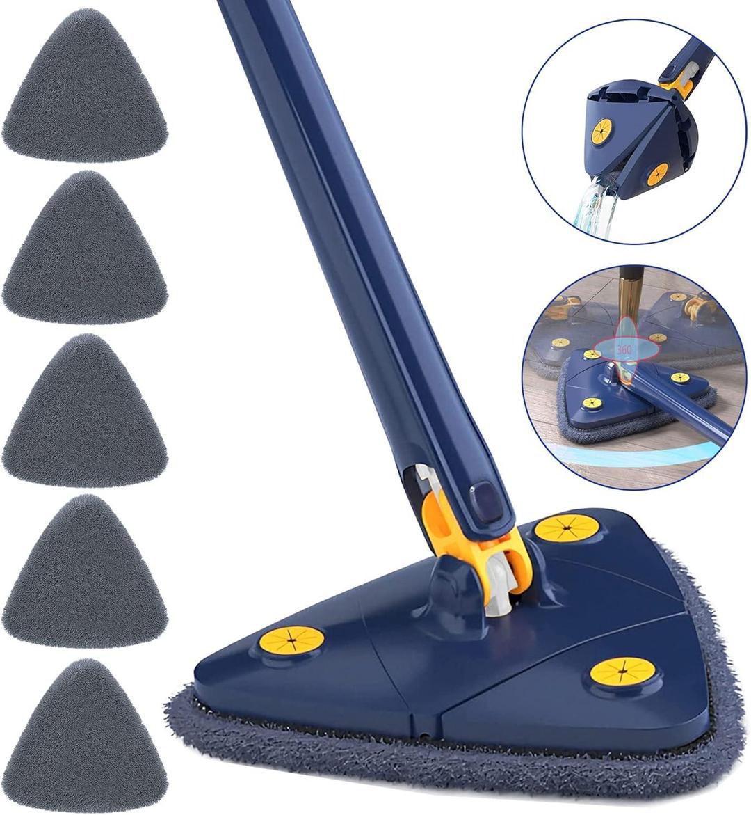 Blue Triangle Mop with Water Spray & Replaceable Pads - Homigo