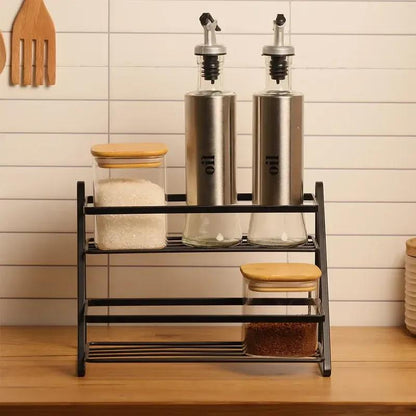 Stainless Steel Spice Rack Black Multi-Level Kitchen Storage - Homigo