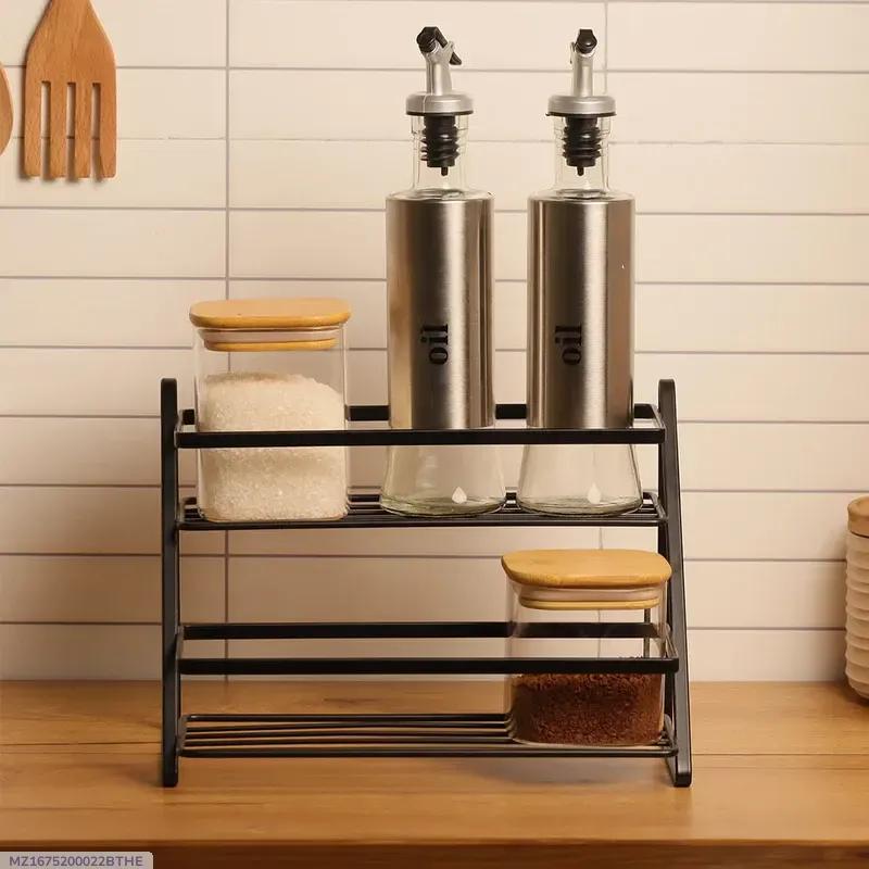 Stainless Steel Spice Rack Black Multi-Level Kitchen Storage - Homigo