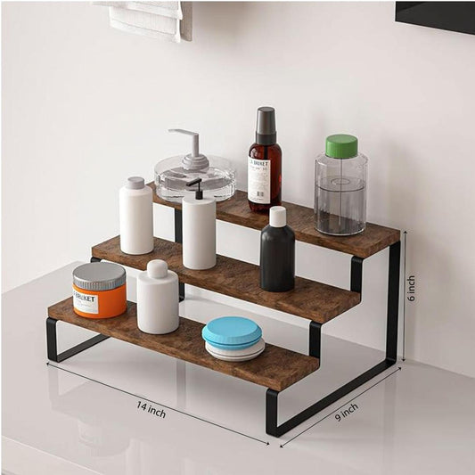 Wooden Bathroom Rack Black Metal Legs 14x9x6 Inch - Homigo