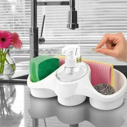 3-in-1 Soap Dispenser with Sponge Holder – Kitchen Sink Organizer with Liquid Soap Pump – Dish Wash Soap Box & Scrubber Stand - Homigo