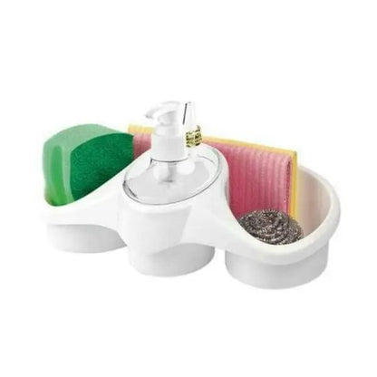 3-in-1 Soap Dispenser with Sponge Holder – Kitchen Sink Organizer with Liquid Soap Pump – Dish Wash Soap Box & Scrubber Stand - Homigo