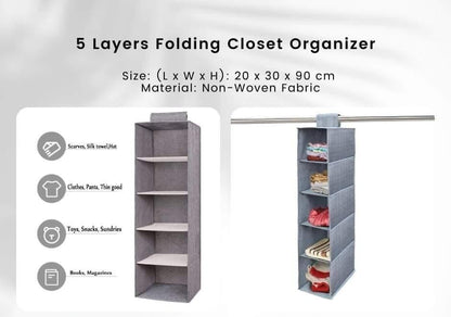 5-Layer Folding Closet Organizer Non-Woven Fabric Grey - Homigo