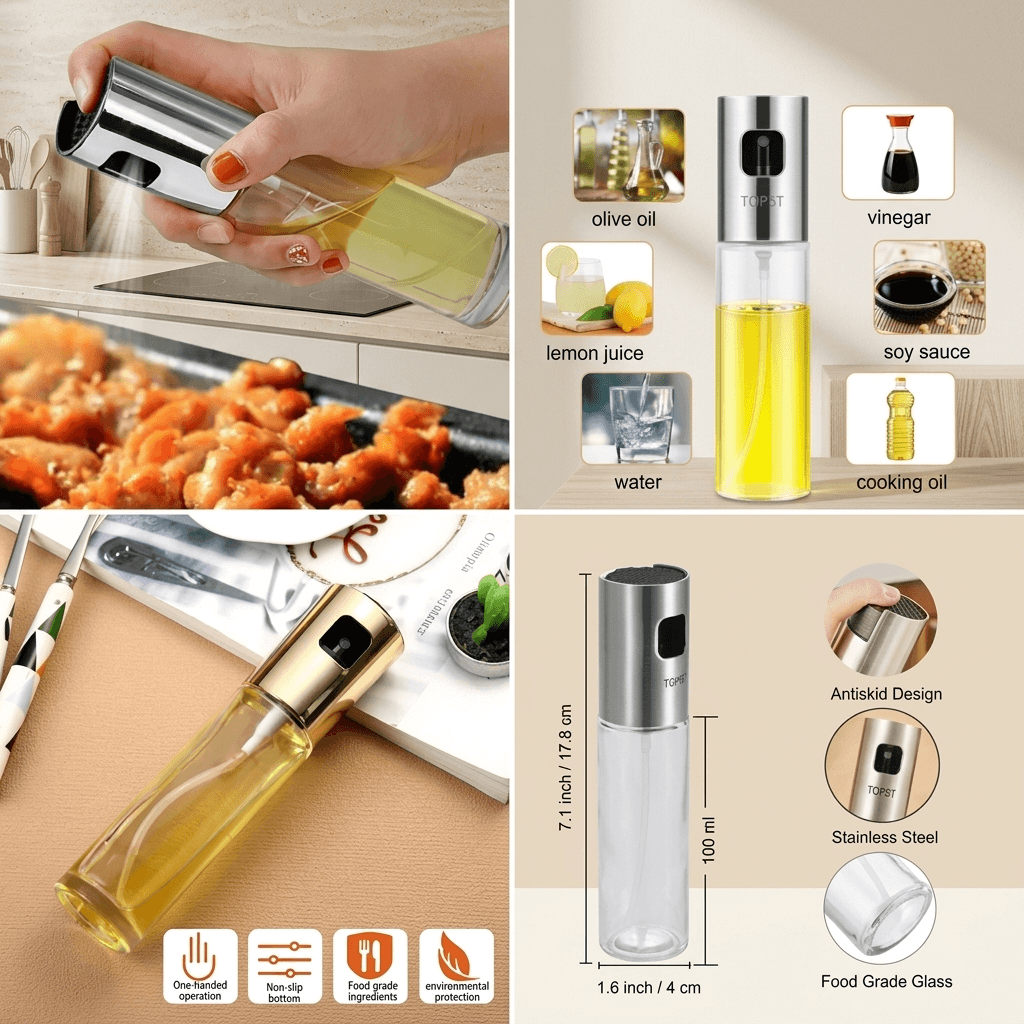 Glass Cooking Oil Sprayer – 7.1" White Non-Slip Grip - Homigo